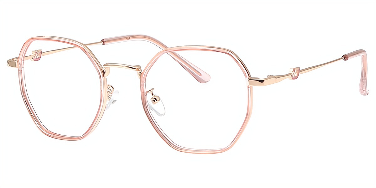 Pink Geometric Refined Mixed Materials Eyeglasses