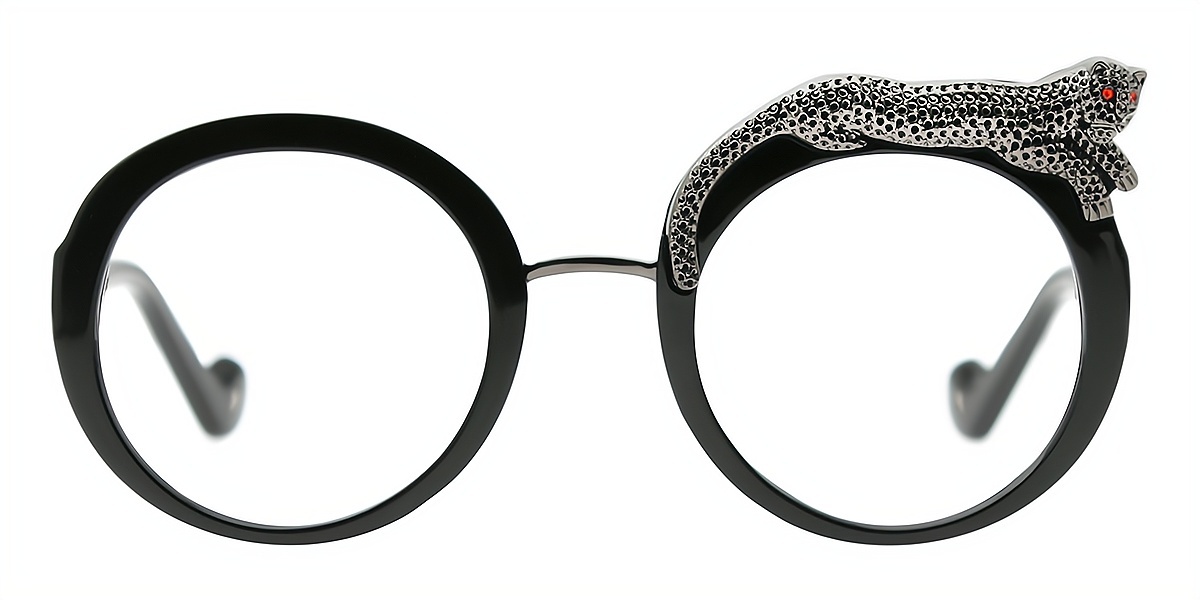Black Round Modish Mixed Materials Eyeglasses