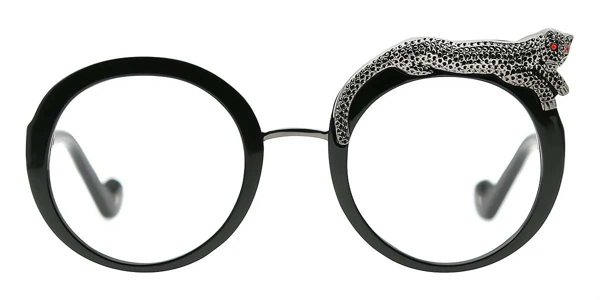 Black Round Modish Mixed Materials Eyeglasses
