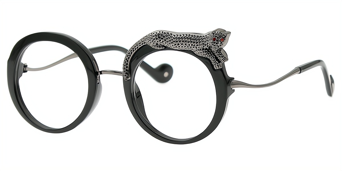 Black Round Modish Mixed Materials Eyeglasses