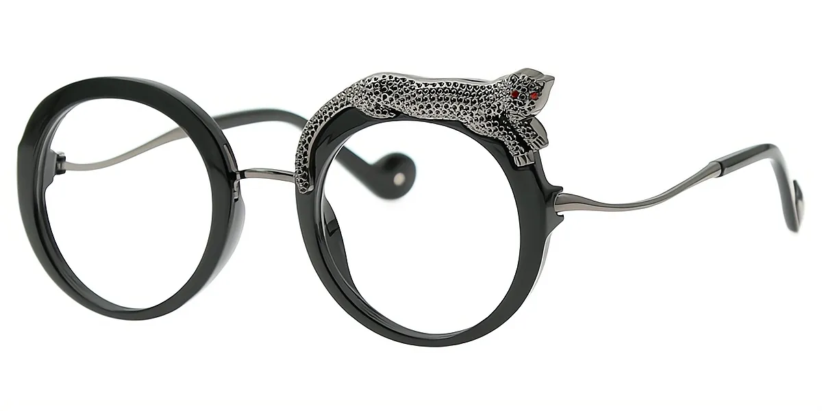 Black Round Modish Mixed Materials Eyeglasses
