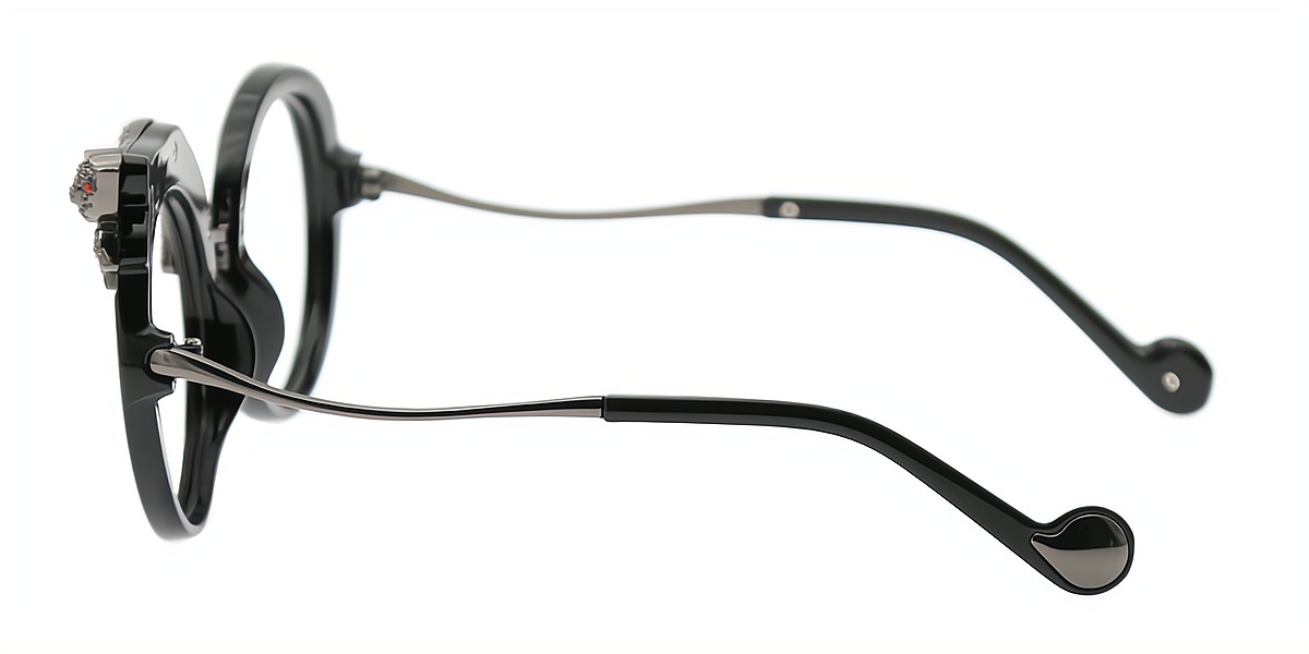 Black Round Modish Mixed Materials Eyeglasses