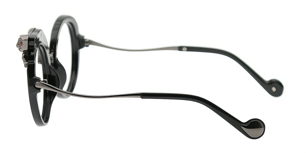 Black Round Modish Mixed Materials Eyeglasses