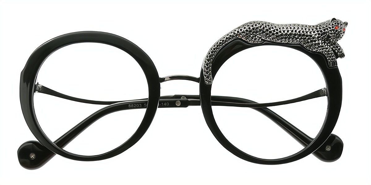 Black Round Modish Mixed Materials Eyeglasses