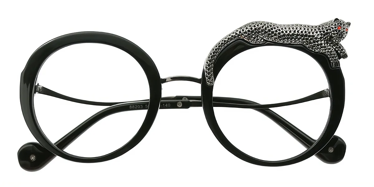 Black Round Modish Mixed Materials Eyeglasses