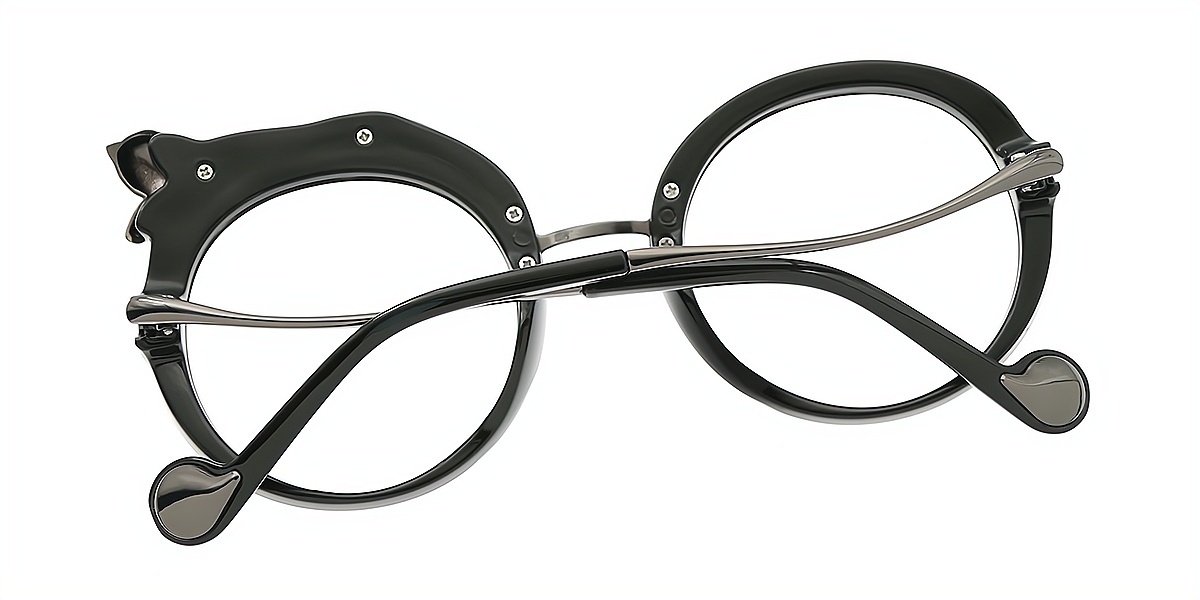 Black Round Modish Mixed Materials Eyeglasses