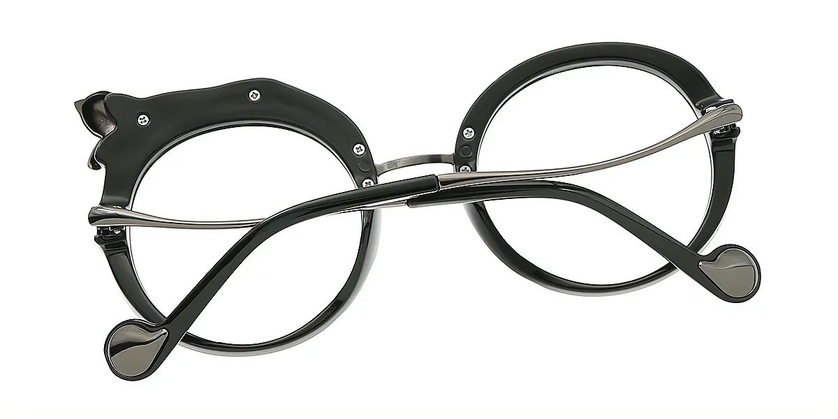 Black Round Modish Mixed Materials Eyeglasses