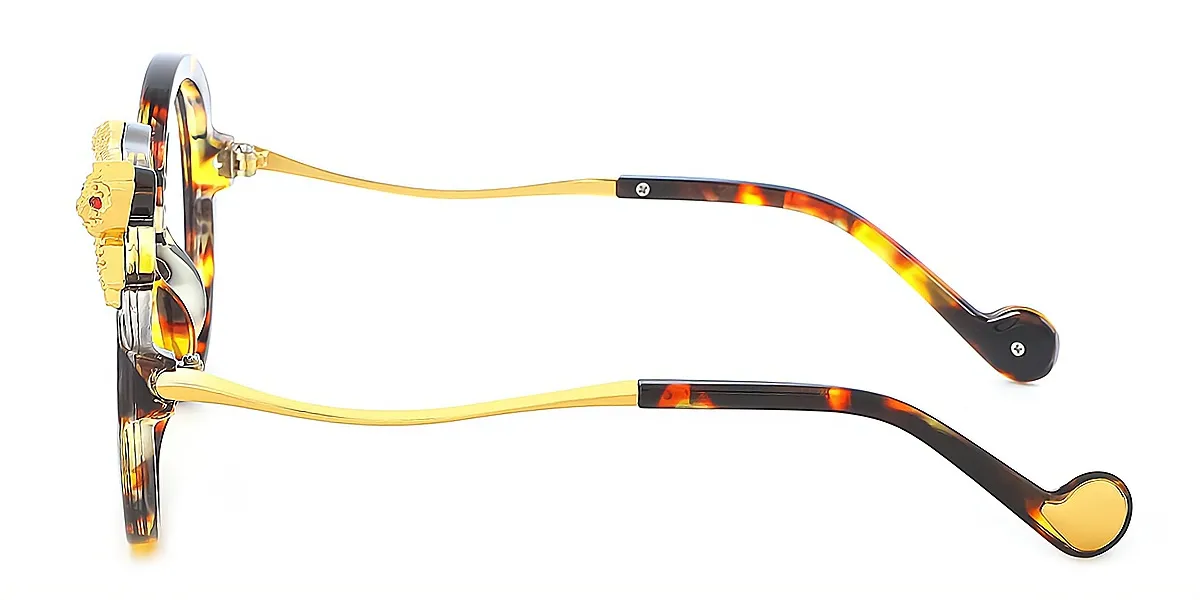 Tortoise Round Modish Mixed Materials Eyeglasses