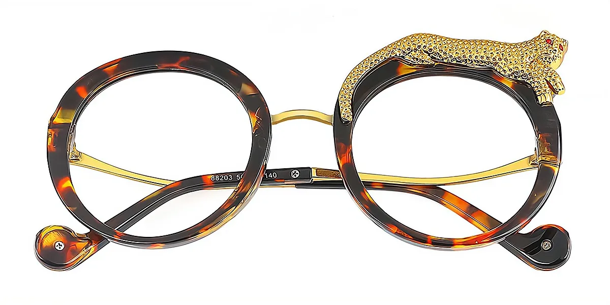 Tortoise Round Modish Mixed Materials Eyeglasses