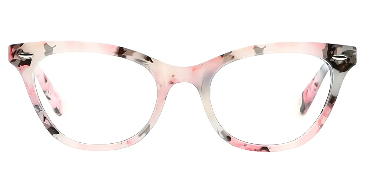 Pink Floral Cat Eye Classic Horn Plastic Eyeglasses