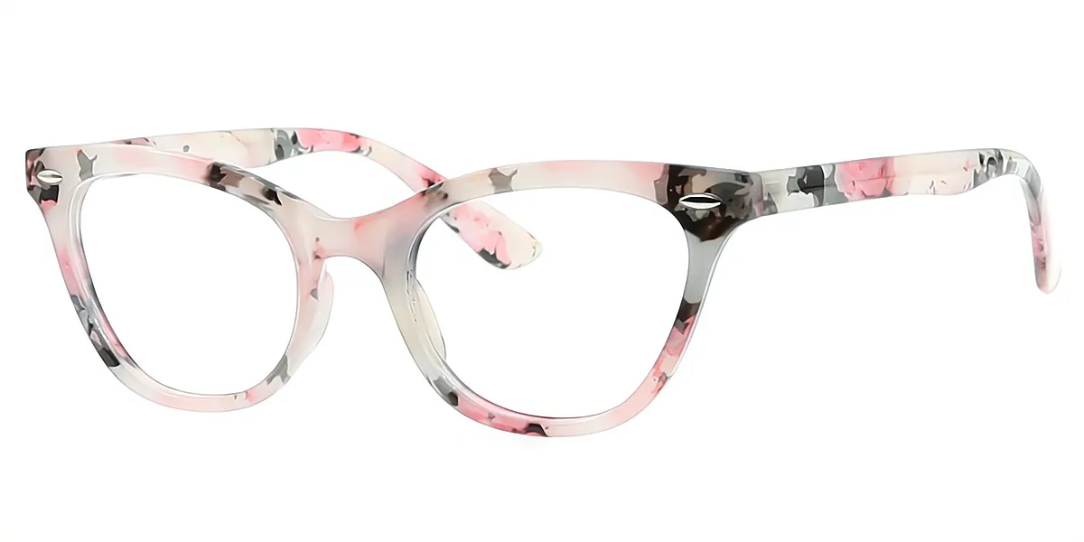 Pink Floral Cat Eye Classic Horn Plastic Eyeglasses