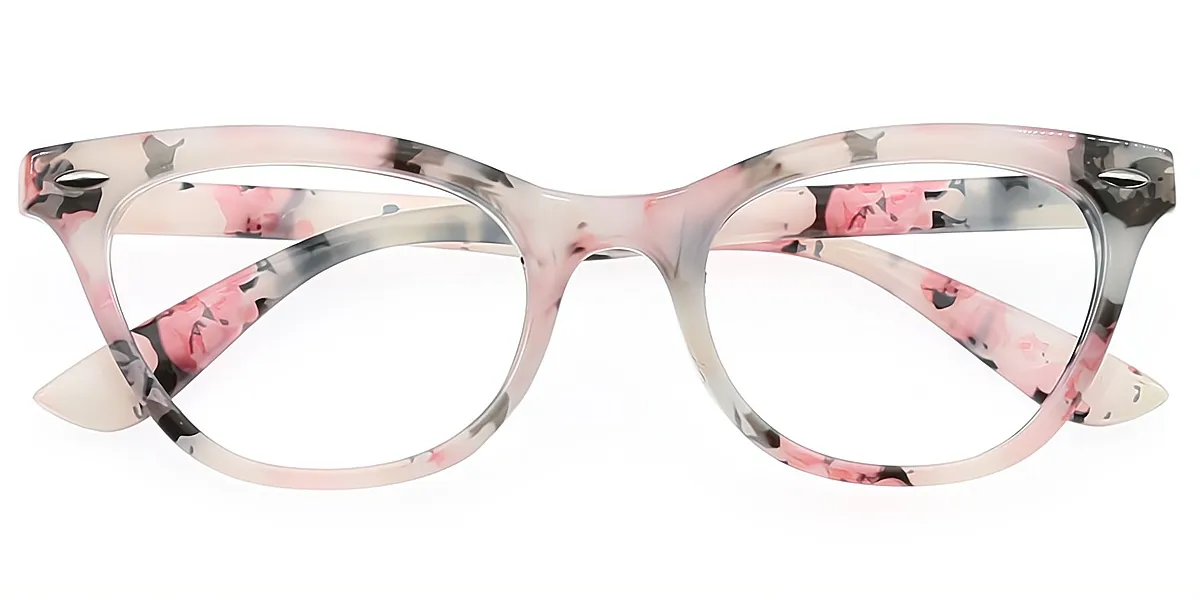 Pink Floral Cat Eye Classic Horn Plastic Eyeglasses