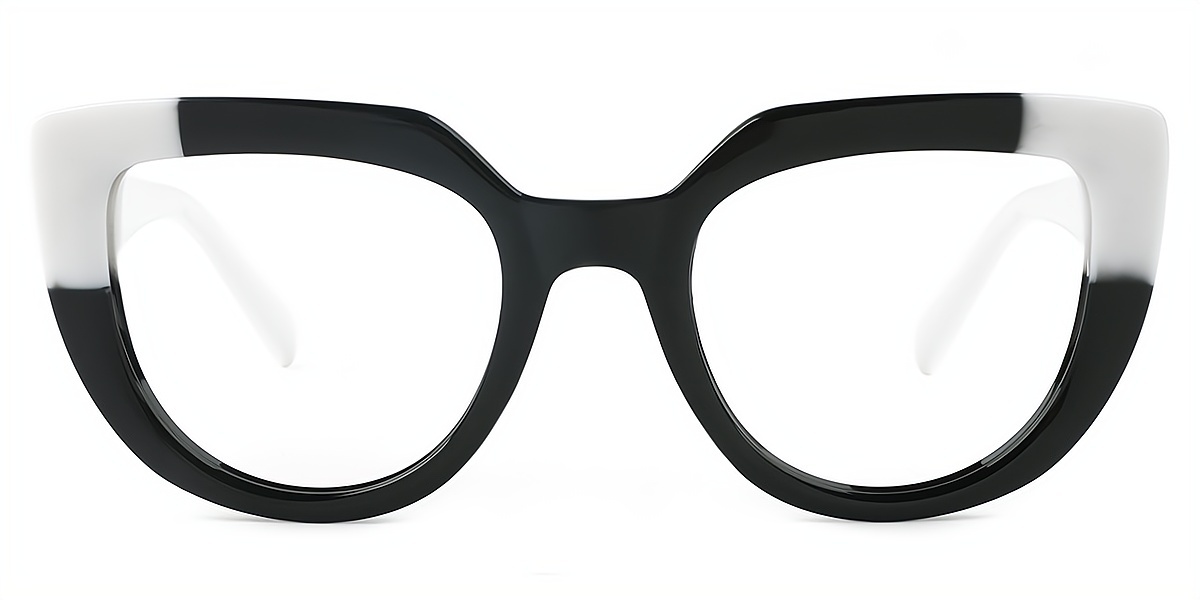 White Black Cat Eye Unique Plastic Eyeglasses