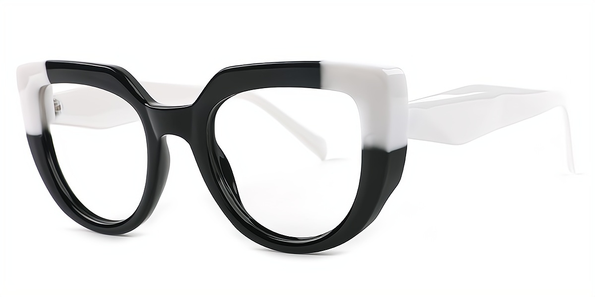 White Black Cat Eye Unique Plastic Eyeglasses