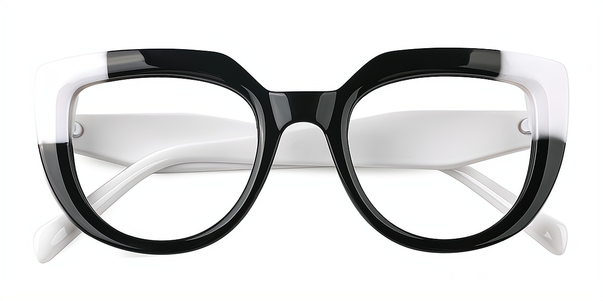 White Black Cat Eye Unique Plastic Eyeglasses