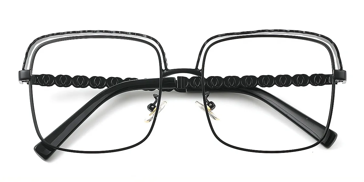 Black Square Exquisite Oversized Metal Eyeglasses