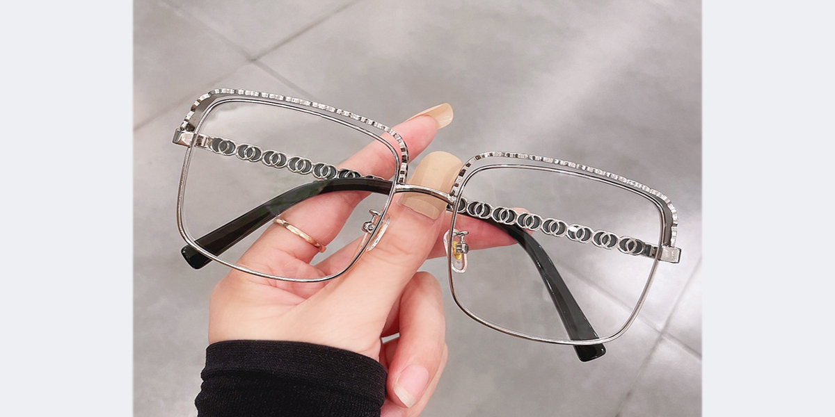 Silver Square Exquisite Oversized Metal Eyeglasses