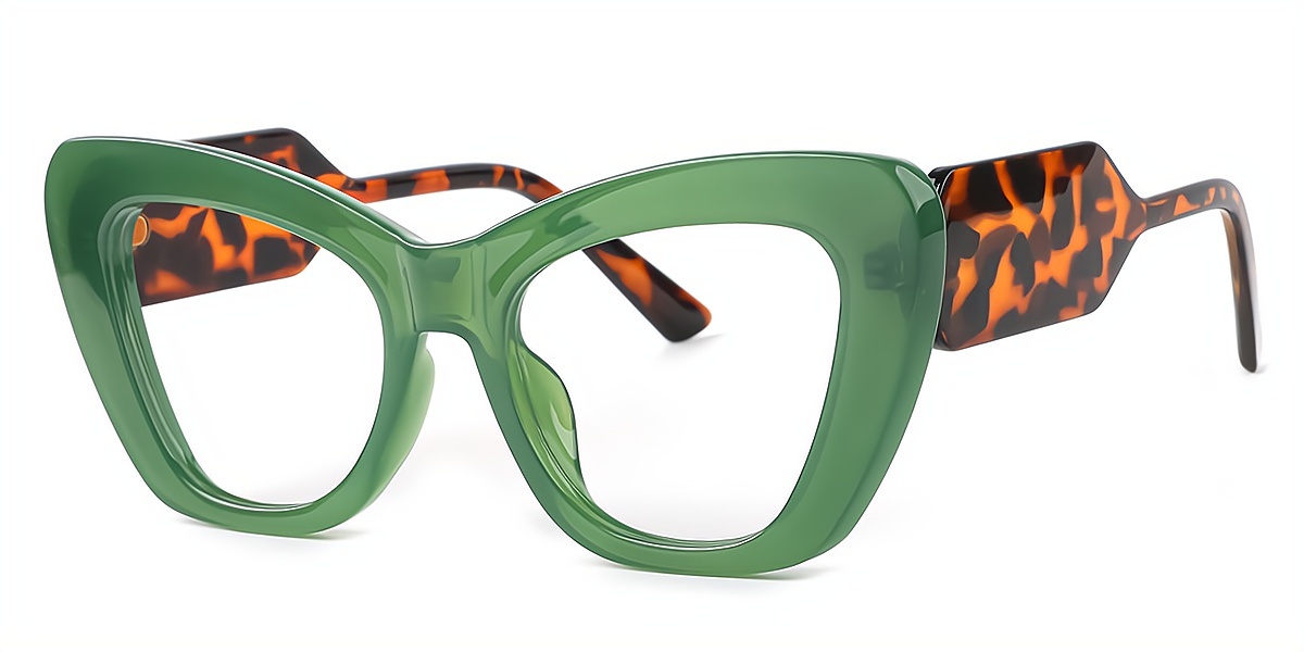 Green Cat Eye Hipster Plastic Eyeglasses