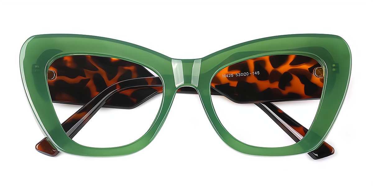 Green Cat Eye Hipster Plastic Eyeglasses