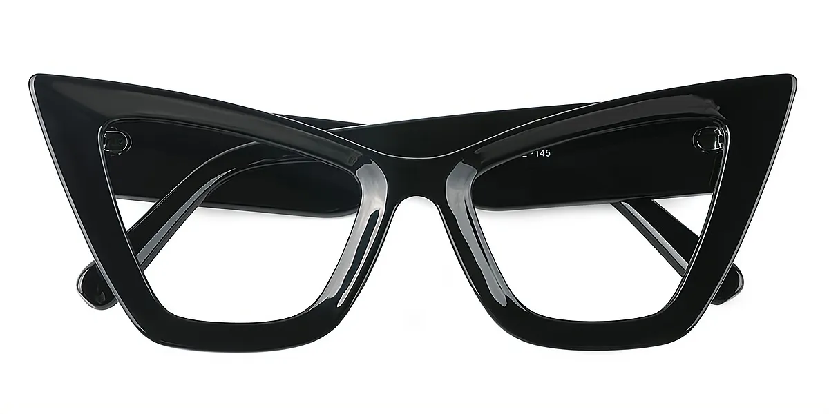 Black Cat Eye Unique Oversized Plastic Eyeglasses