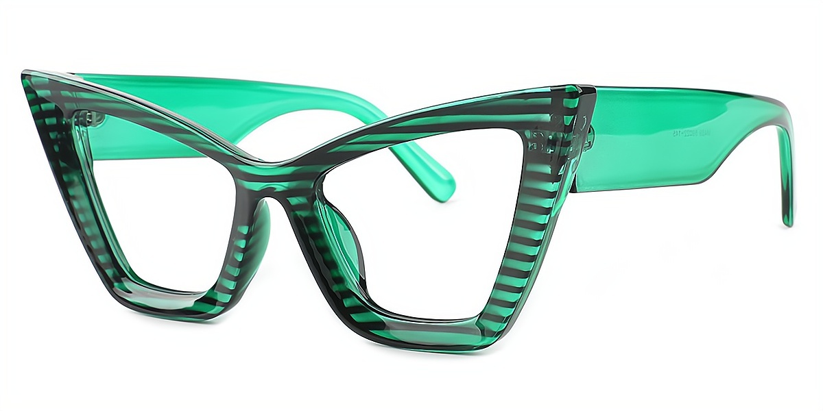 Green Cat Eye Unique Oversized Plastic Eyeglasses