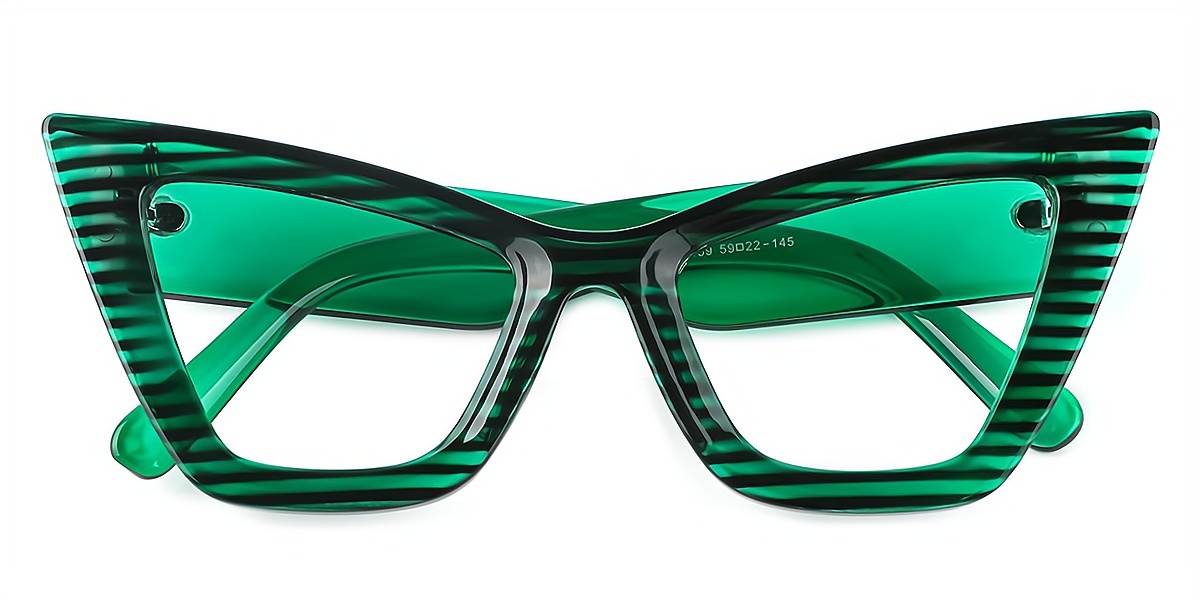 Green Cat Eye Unique Oversized Plastic Eyeglasses