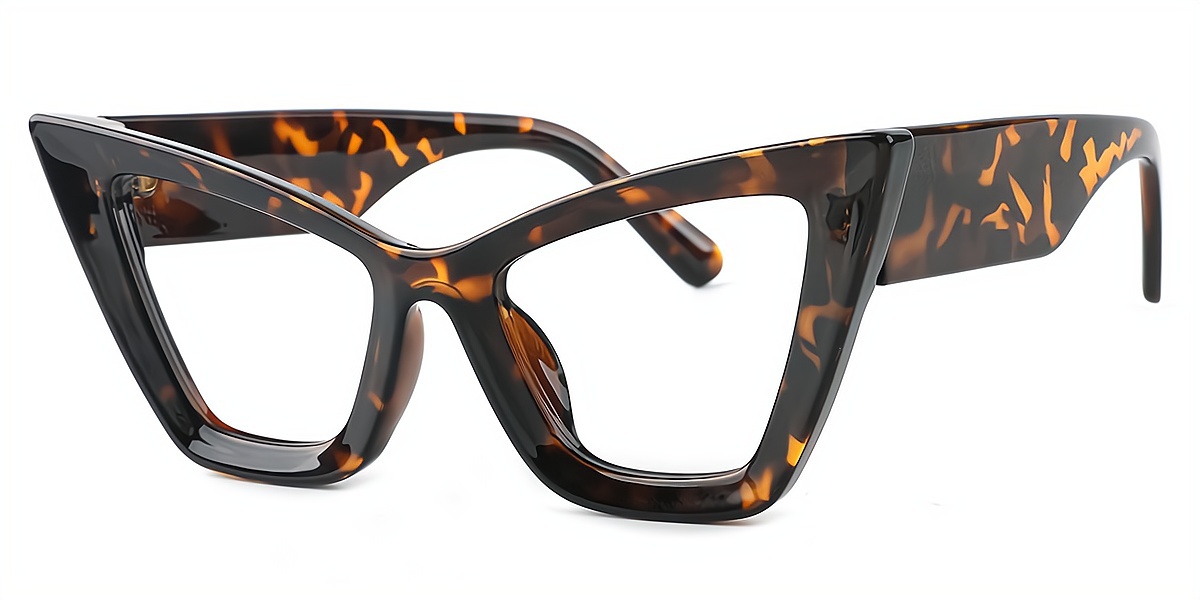 Tortoise Cat Eye Unique Oversized Plastic Eyeglasses