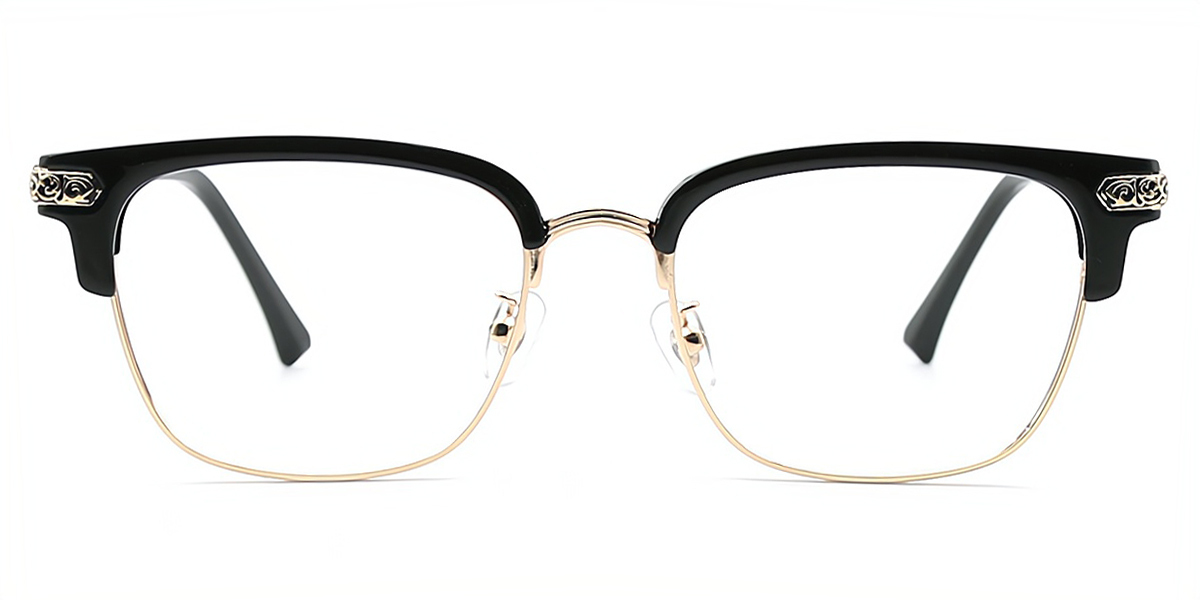 Black Golden Browline Exquisite Horn Metal Eyeglasses