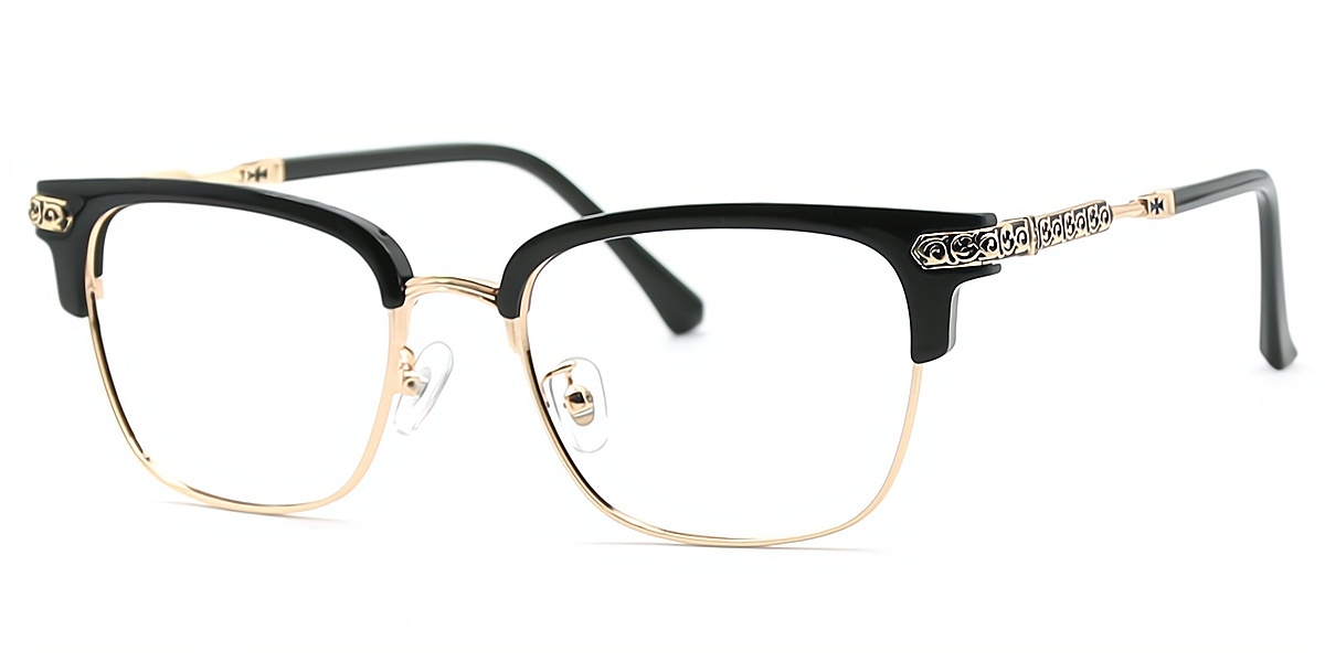 Black Golden Browline Exquisite Horn Metal Eyeglasses