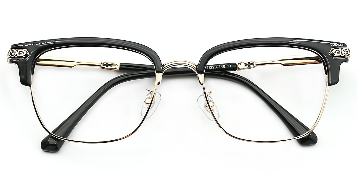 Black Golden Browline Exquisite Horn Metal Eyeglasses