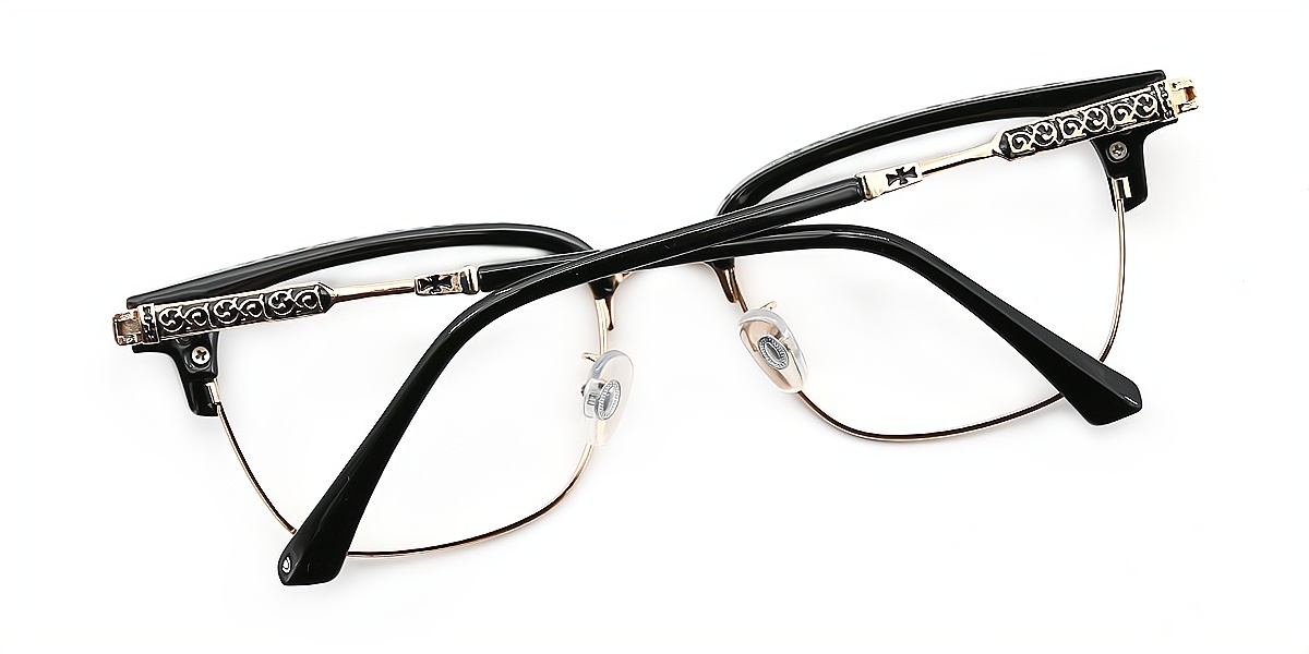 Black Golden Browline Exquisite Horn Metal Eyeglasses