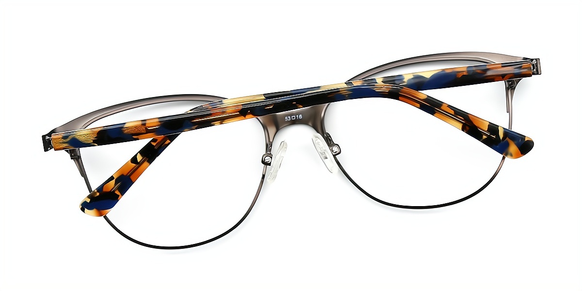 Gray Cat Eye Classic Horn Metal Eyeglasses