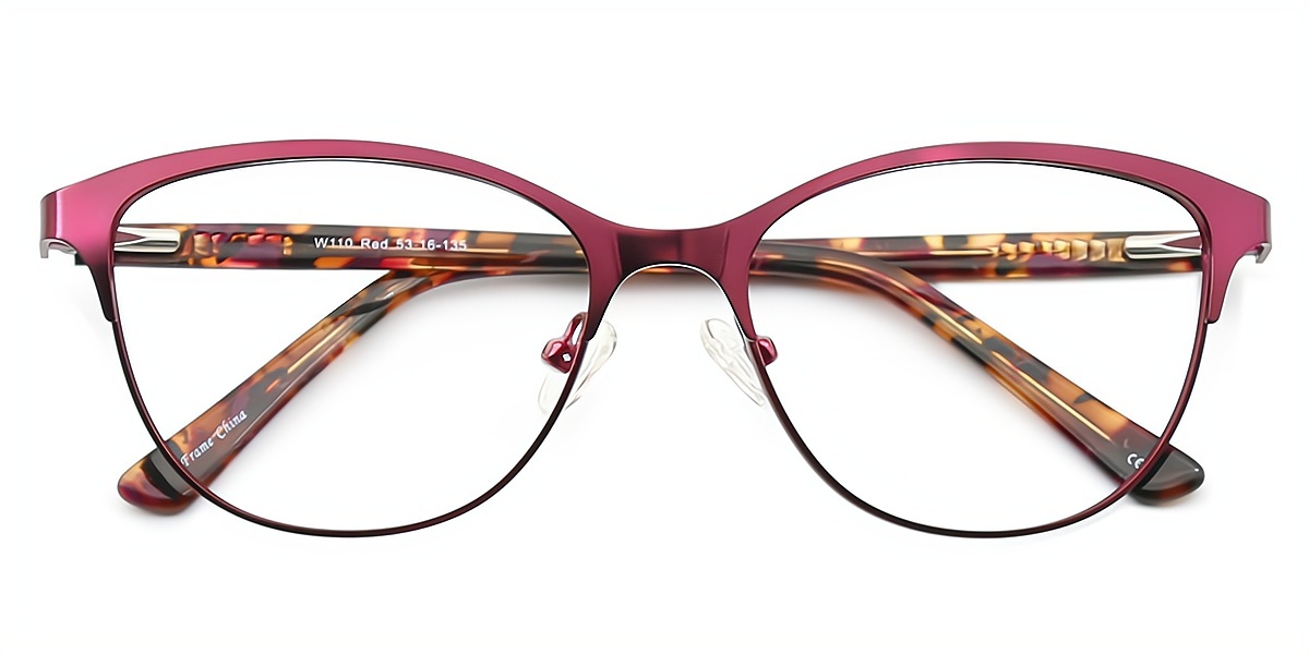 Red Cat Eye Classic Horn Metal Eyeglasses