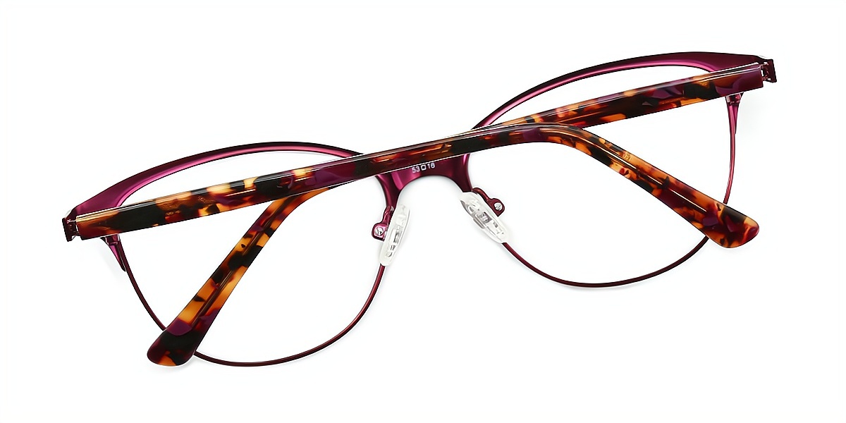 Red Cat Eye Classic Horn Metal Eyeglasses