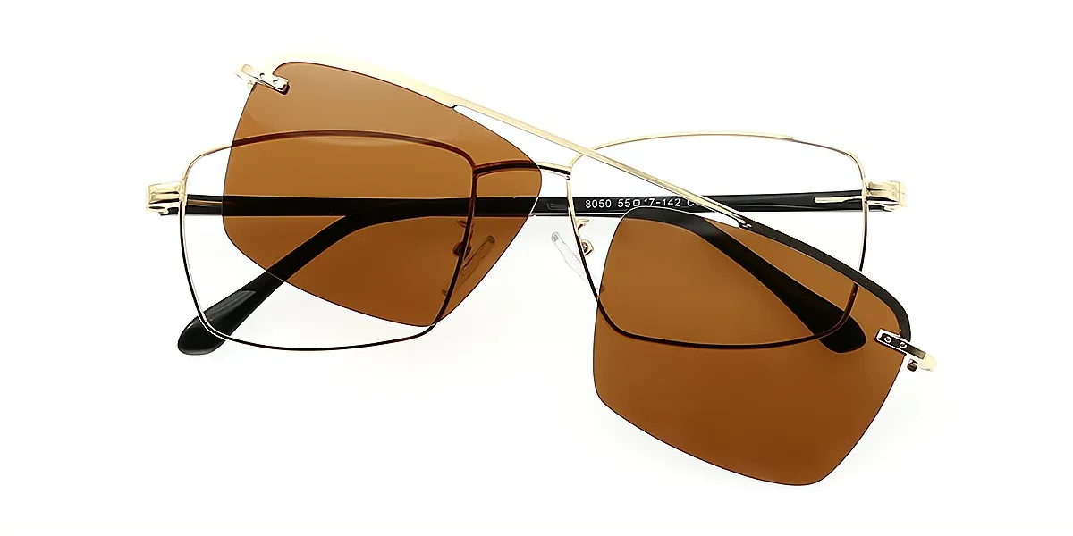 Golden Rectangle Exquisite Sun-clip Metal Eyeglasses