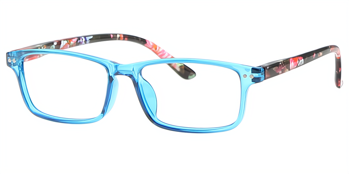 Blue Rectangle Retro Horn Plastic Eyeglasses