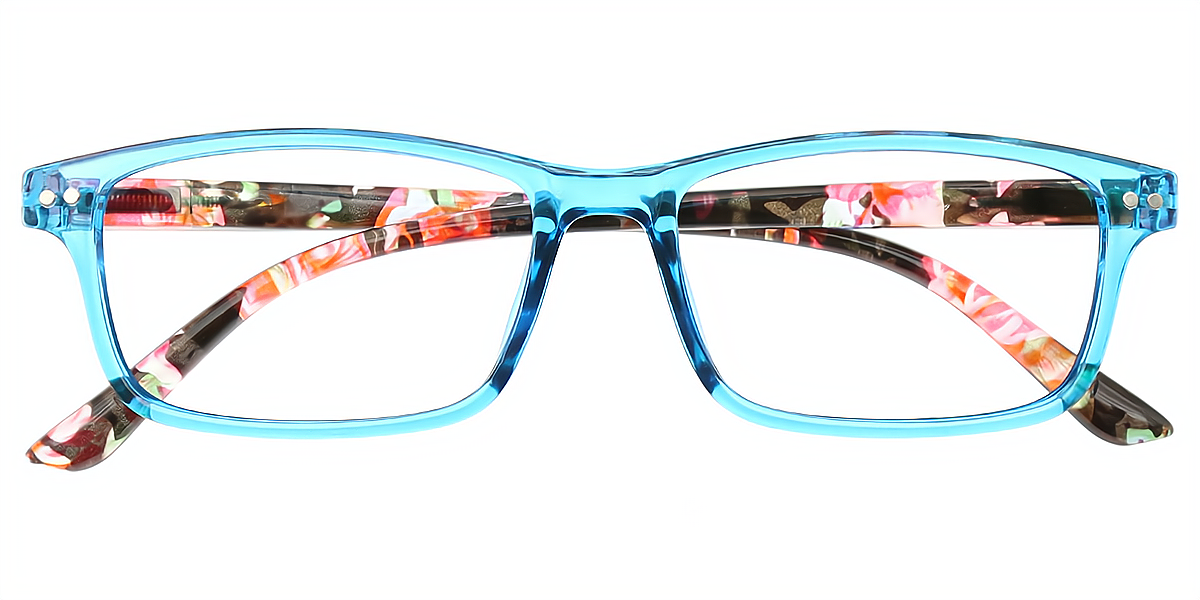 Blue Rectangle Retro Horn Plastic Eyeglasses