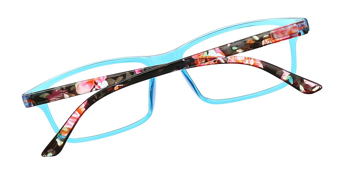 Blue Rectangle Retro Horn Plastic Eyeglasses