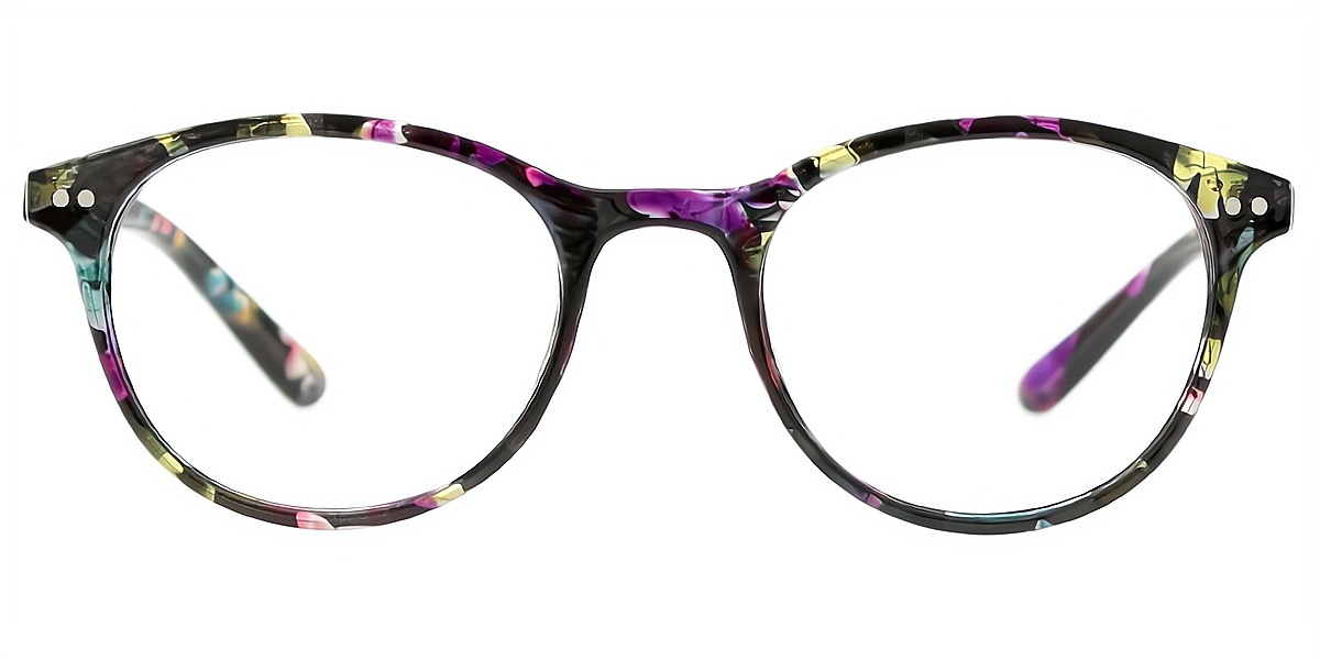 Floral Oval Retro Horn Plastic Eyeglasses