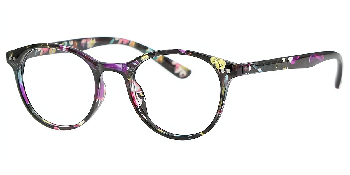 Floral Oval Retro Horn Plastic Eyeglasses