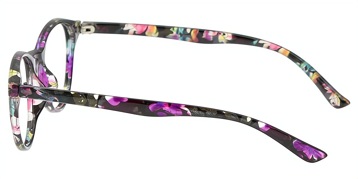 Floral Oval Retro Horn Plastic Eyeglasses