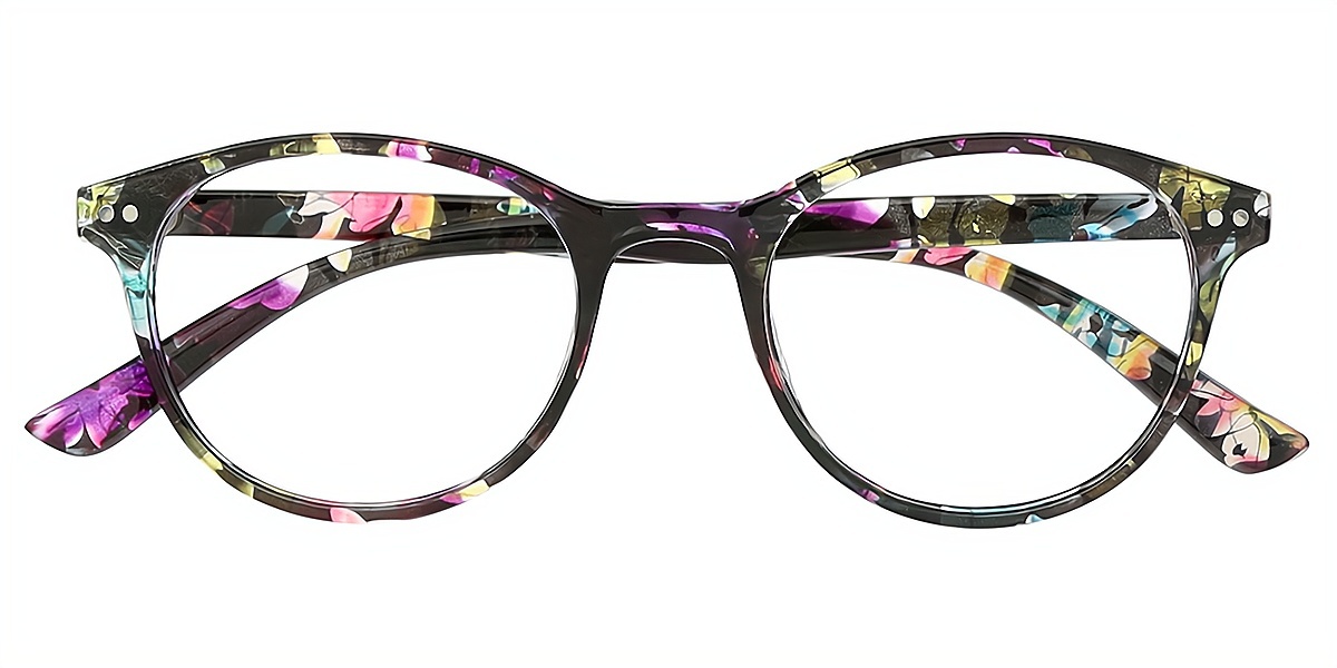 Floral Oval Retro Horn Plastic Eyeglasses