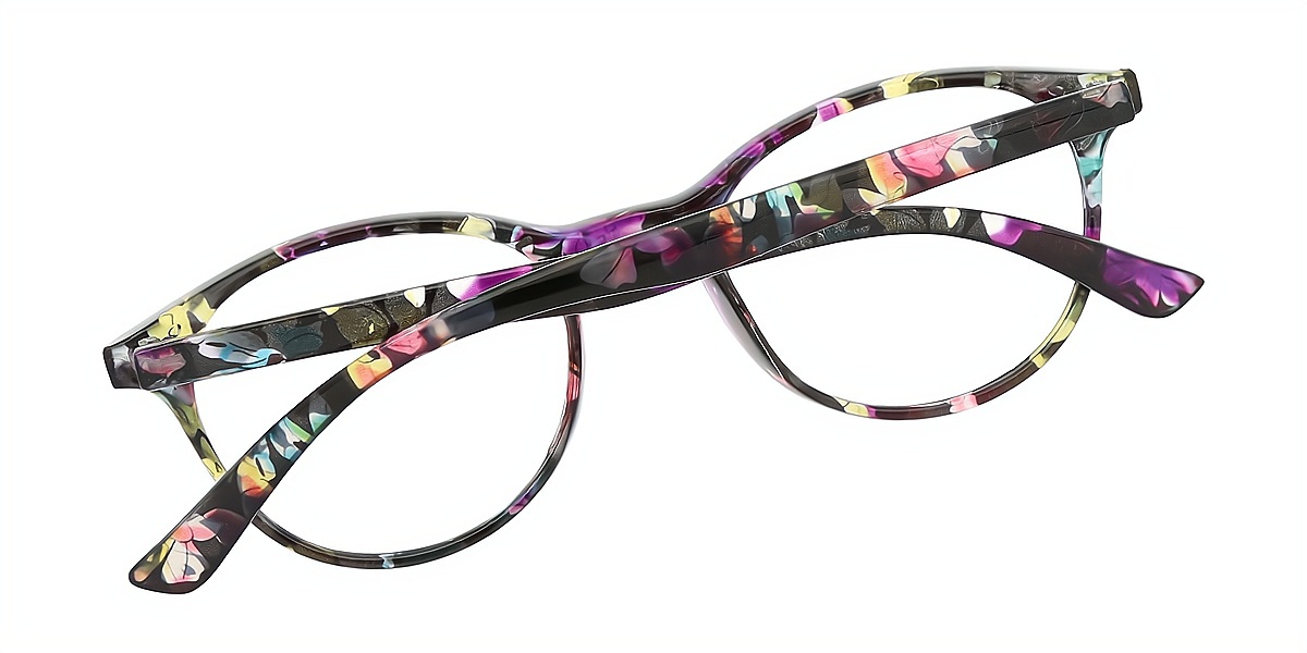 Floral Oval Retro Horn Plastic Eyeglasses