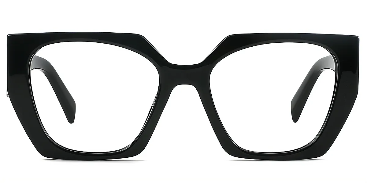 Black Geometric Unique Wide Plastic Eyeglasses