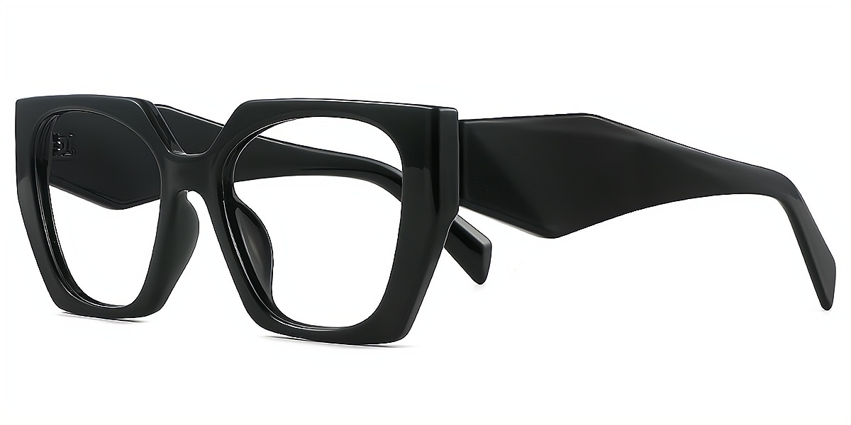 Black Geometric Unique Wide Plastic Eyeglasses
