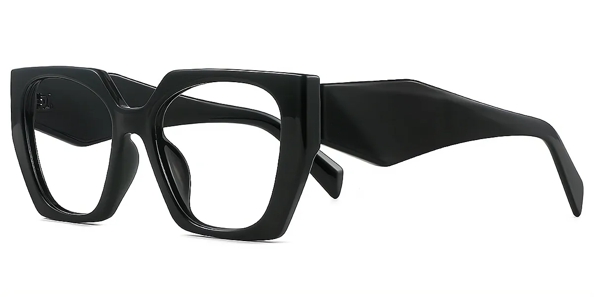 Black Geometric Unique Wide Plastic Eyeglasses