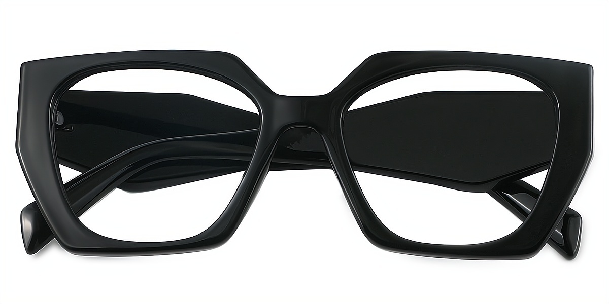 Black Geometric Unique Wide Plastic Eyeglasses