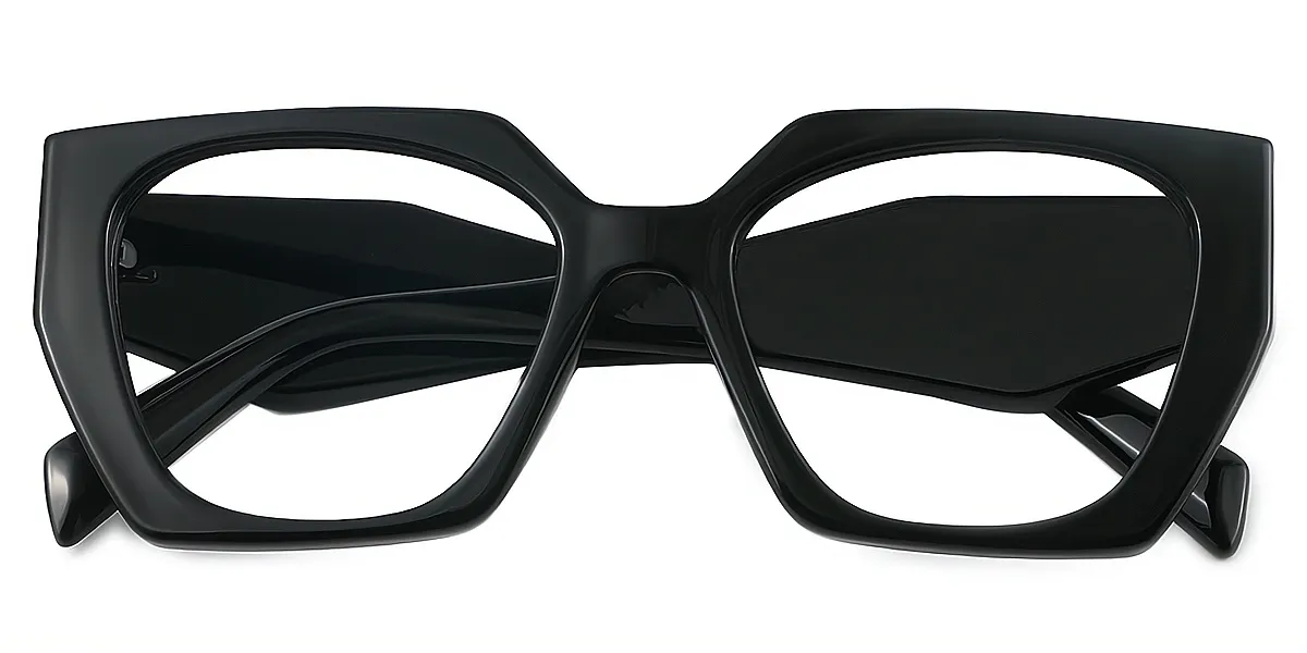 Black Geometric Unique Wide Plastic Eyeglasses