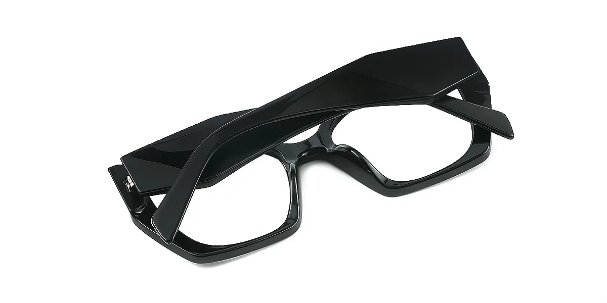 Black Geometric Unique Wide Plastic Eyeglasses