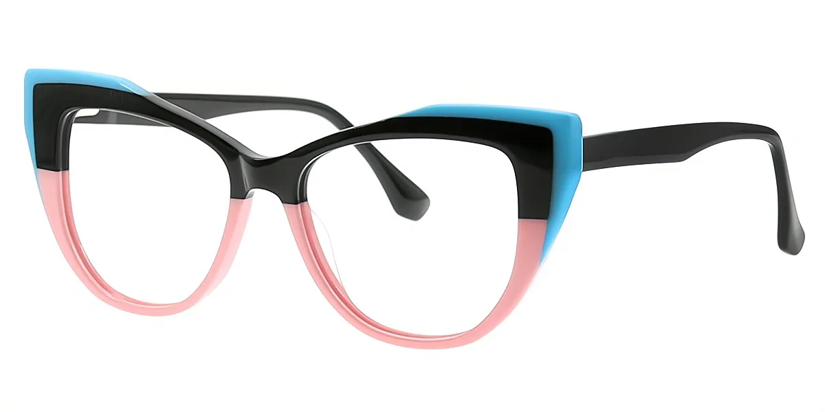 Black Cat Eye Unique Wide Acetate Eyeglasses